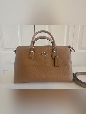Coach Tan Pebbled Leather GEORGIA Satchel with Detachable Strap